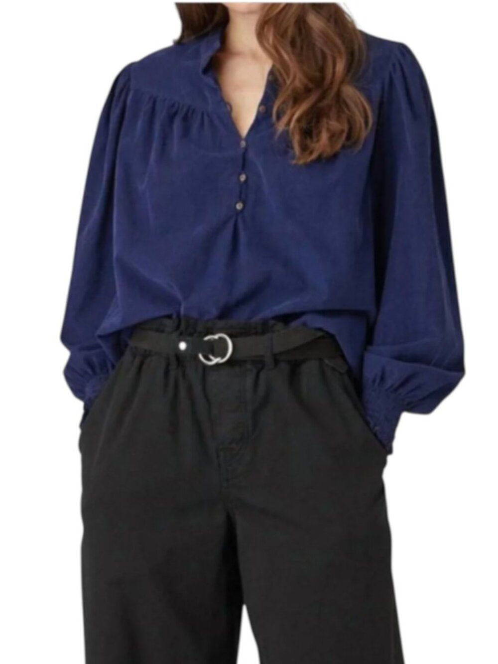Xirena Emilia Corduroy Shirt Top Blouse Womens XS Navy Blue Long Sleeve Cotton
